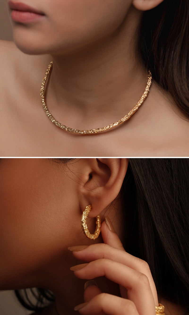 Luna Choker and Luna Small Hoops Combo