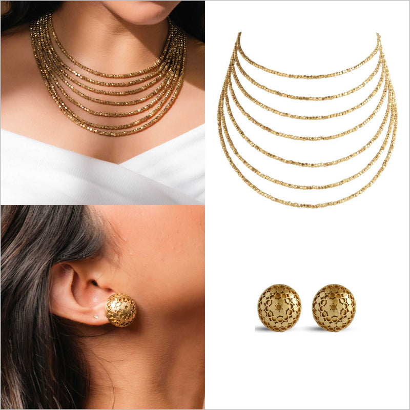 7 layered Ruhi Necklace & Royal Studs Combo